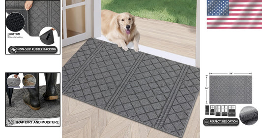 Stylish Indoor Doormat 36" x 59" with Absorbent Backing - Pet-Friendly Grey Rug