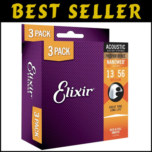 Premium Phosphor Bronze Acoustic Guitar Strings with NANOWEB Coating - 3 Pack