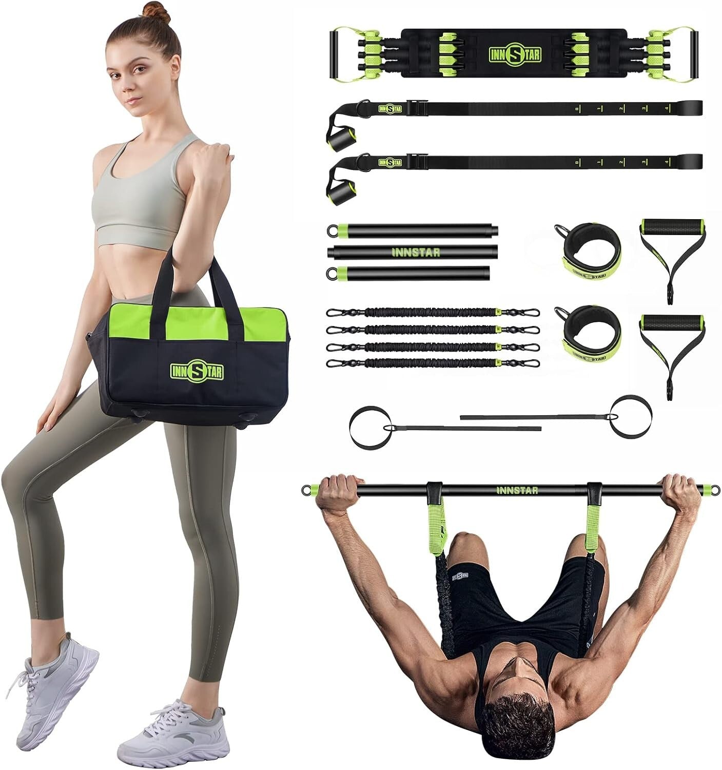 5-Piece Resistance Bands Home Gym Set with Adjustable Handles & Workout Bar