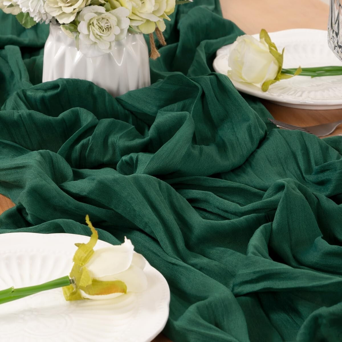 Premium Emerald Green Cheesecloth Table Runner Set - Perfect for Any Celebration