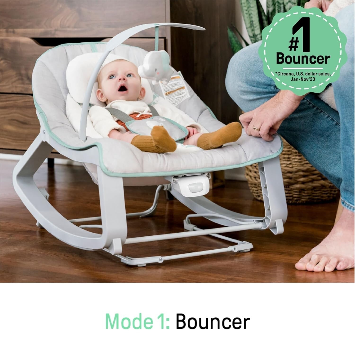Infant to Toddler 3-in-1 Bouncer, Rocker, and Stationary Seat with Plush Toy