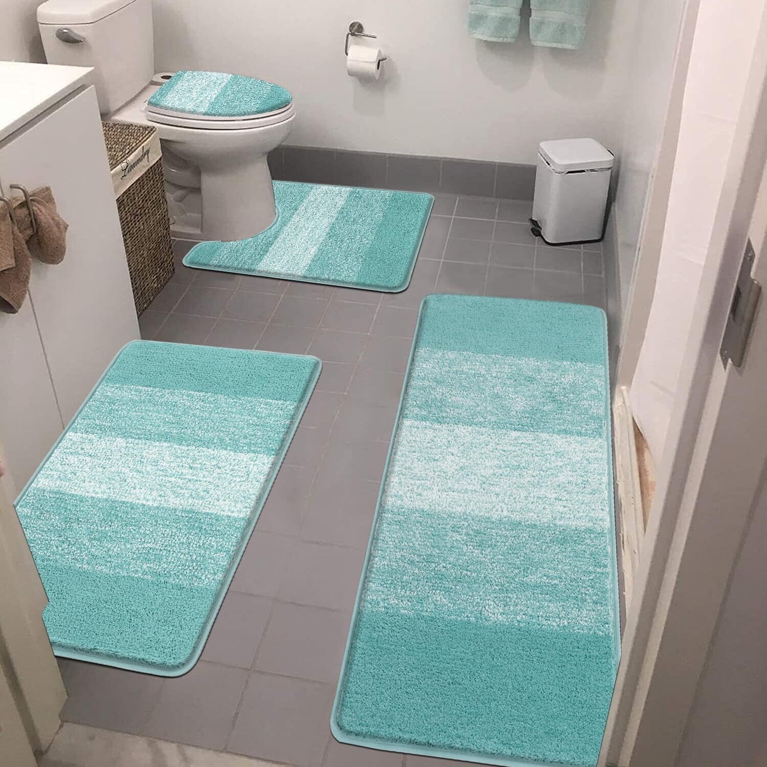 Elegant 4-Piece Teal Bath Set - Soft Rugs with Non-Slip Backing for Bathrooms