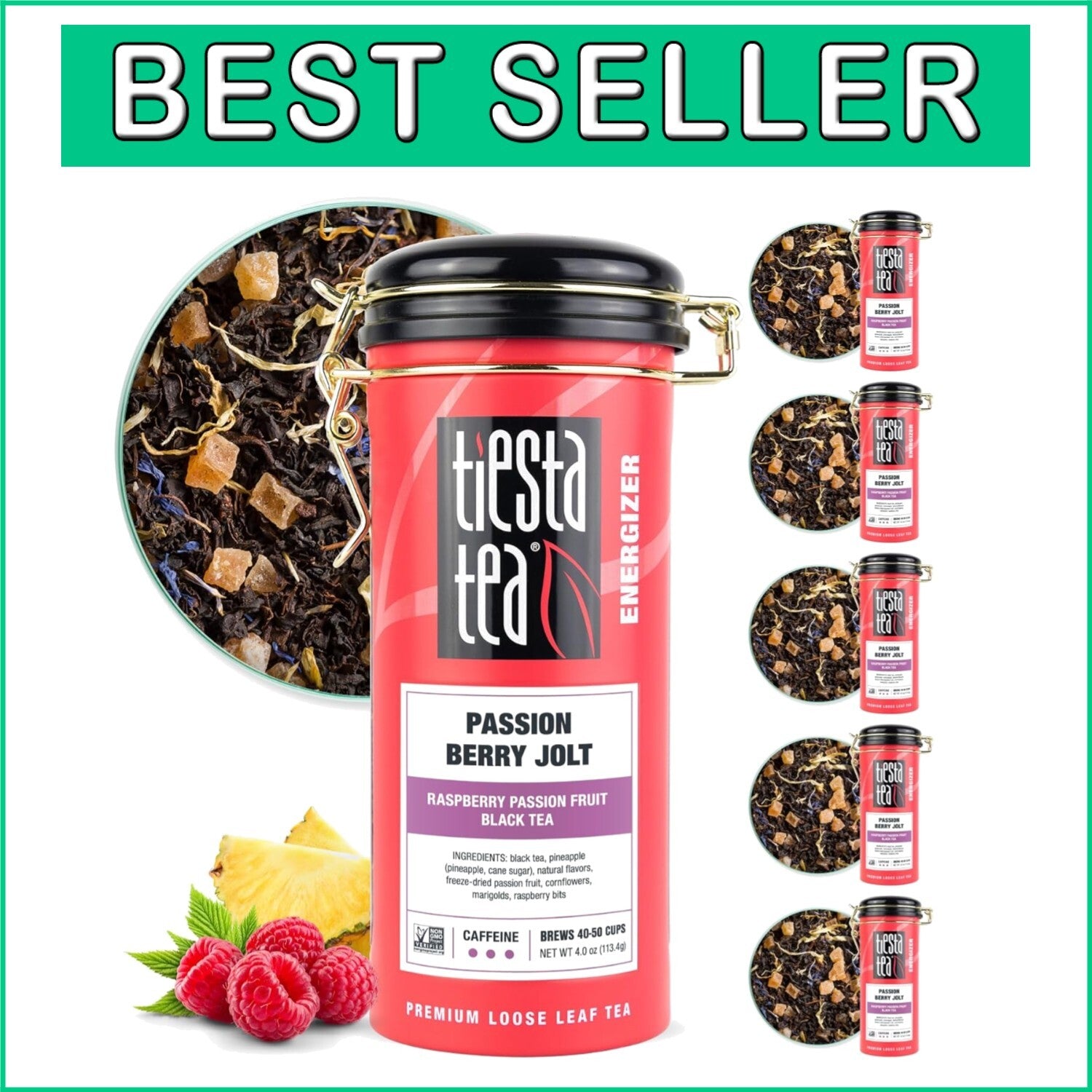 Caffeinated Raspberry Passionfruit Black Tea Blend - Perfect for Hot or Iced