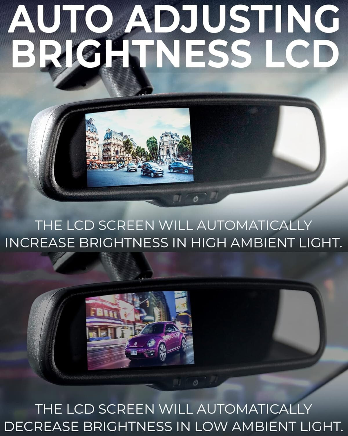 Auto Adjusting Brightness 10.5" Mirror with 4.3" LCD Screen for All Vehicles