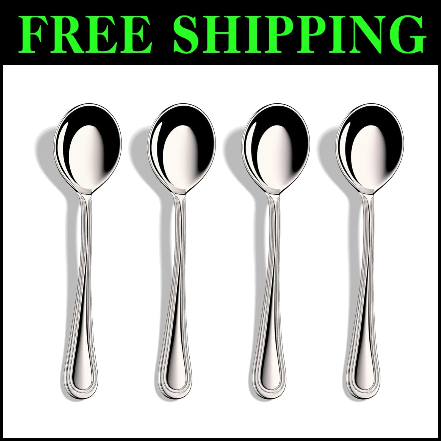 Elegant Set of 12 Dishwasher Safe Heavy Duty Stainless Steel Soup Spoons, 7 Inch