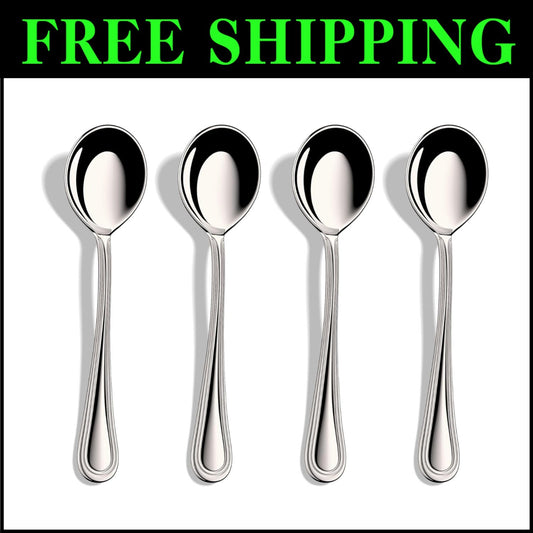 Elegant Set of 12 Dishwasher Safe Heavy Duty Stainless Steel Soup Spoons, 7 Inch