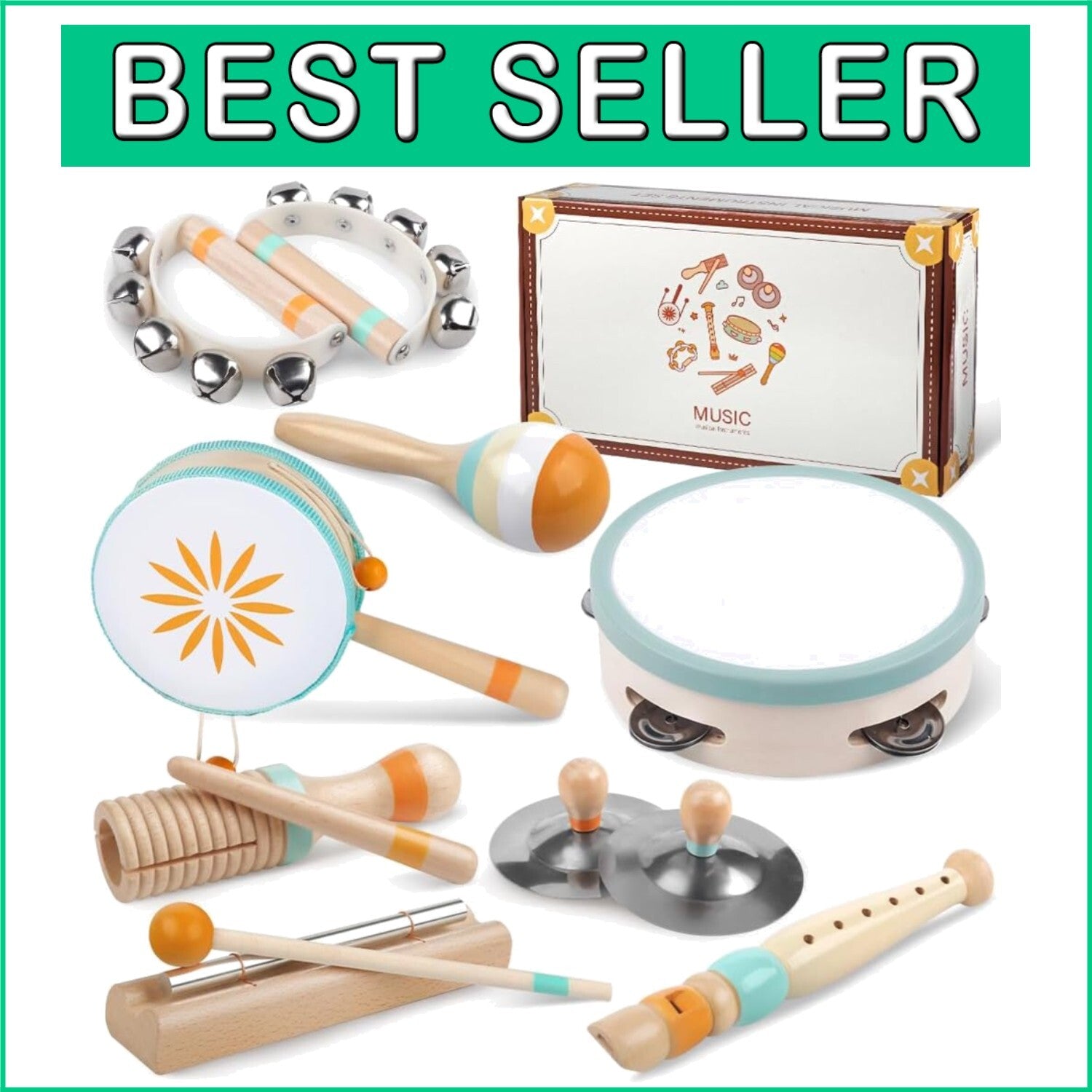 Delightful 8 in 1 Wooden Musical Instruments for 1-3 Year Olds - Gift Ready