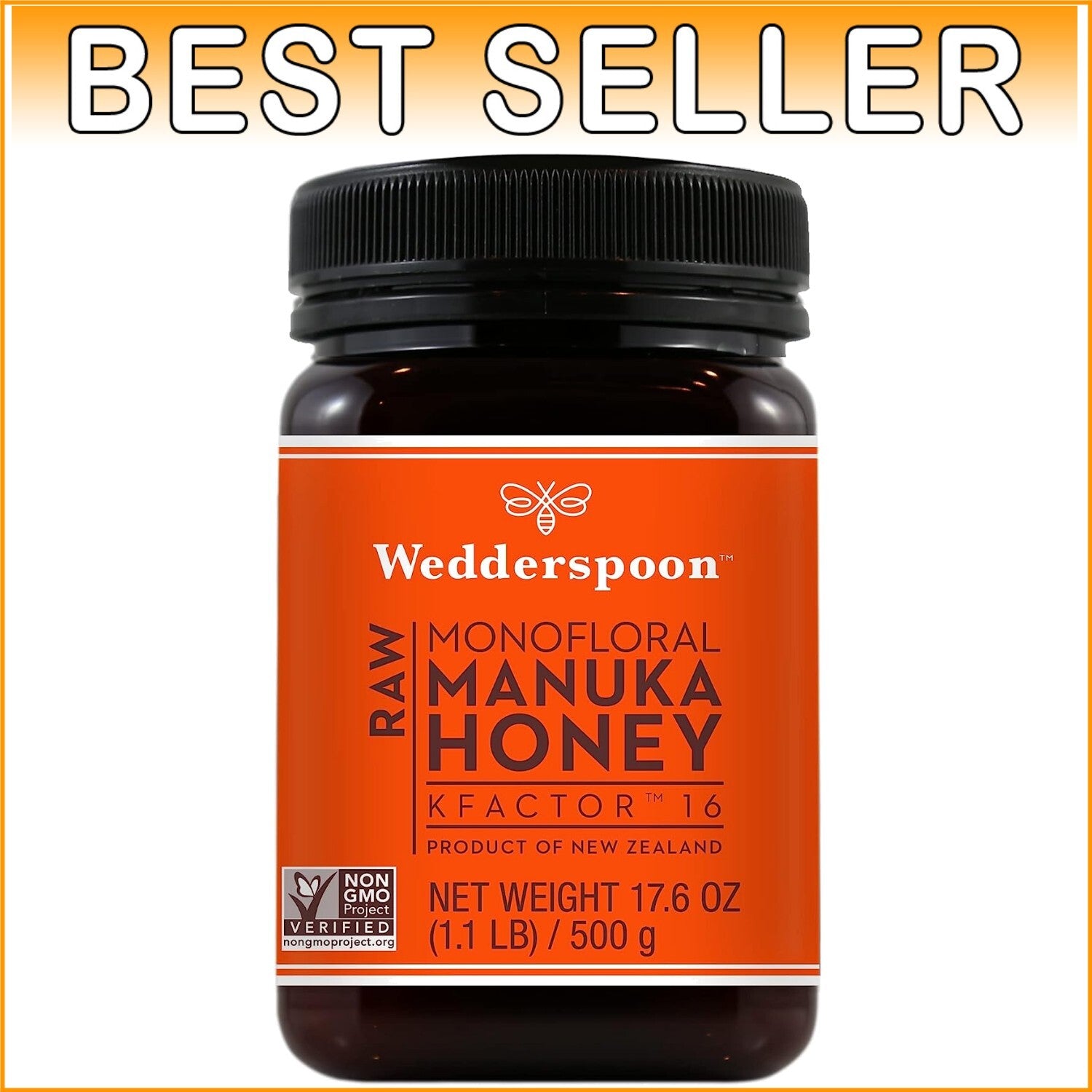 Authentic KFactor 16 New Zealand Manuka Honey - Raw & Non-GMO, 17.6 Oz