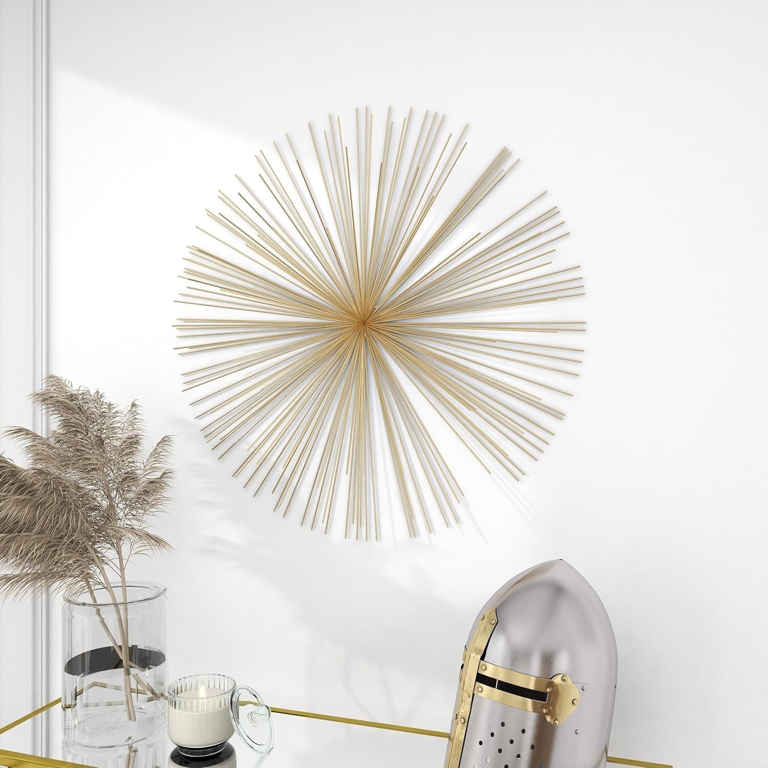 Elegant 32" Gold Satin Finish Metal Starburst Wall Sculpture for Modern Homes