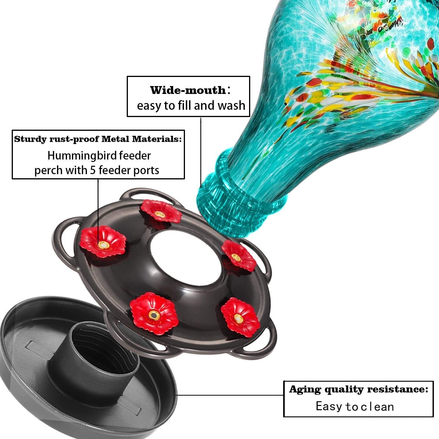 Durable 36oz Hanging Hummingbird Feeder with Easy Clean Design & Ant Barrier