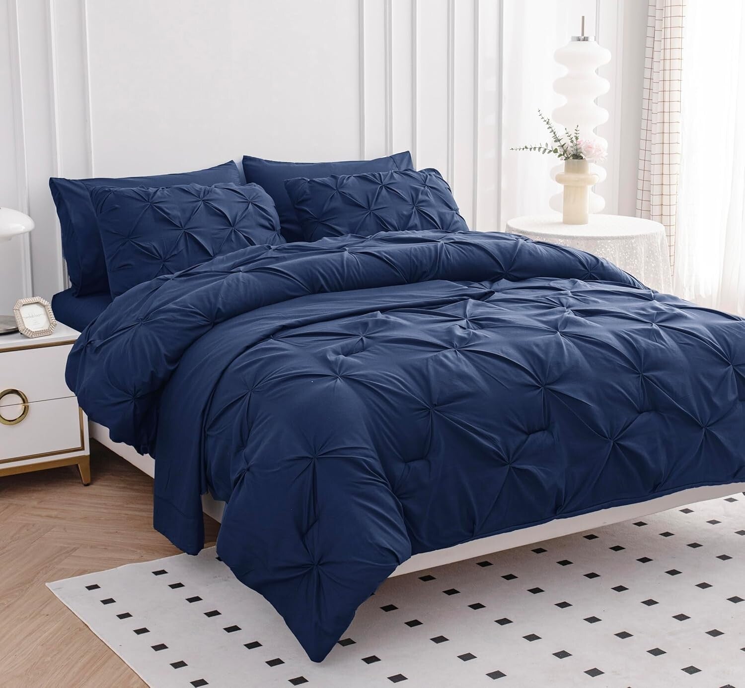 Cozy 7-Piece King Comforter Set - Soft Navy Bedding with Pillow Cases & Shams