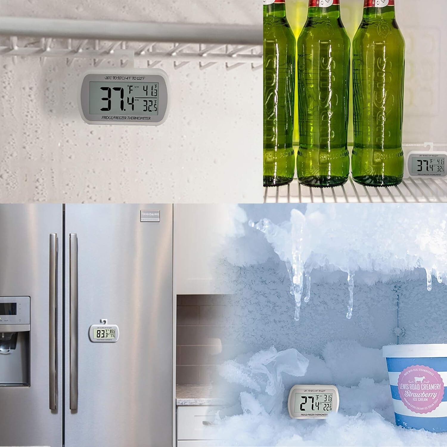 Easy Read 6-Pack Waterproof Digital Thermometers for Refrigerators & Freezers