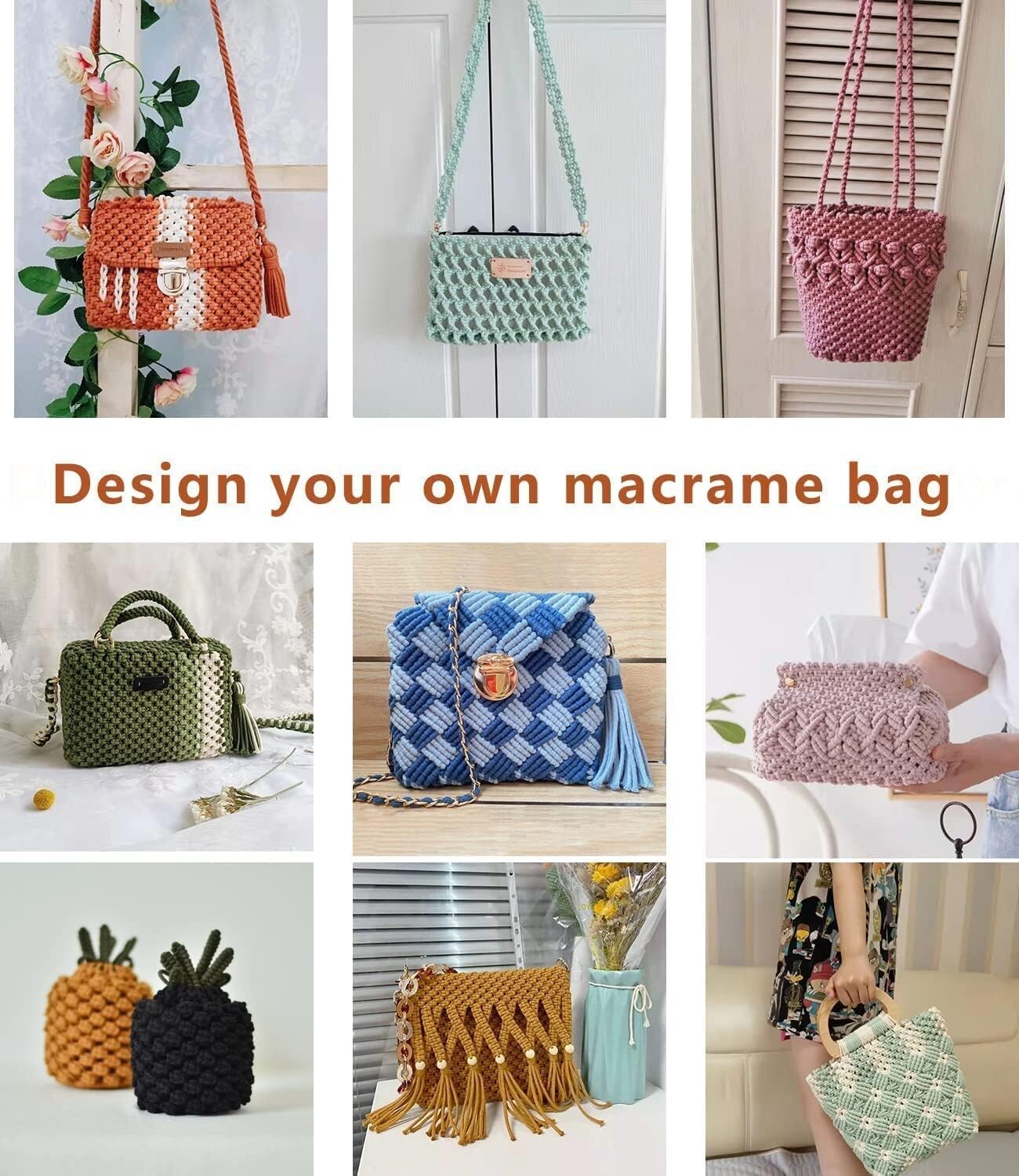 4 Skeins of Apricot 3mm Braided Cotton Macrame Cord for Creative Crafts