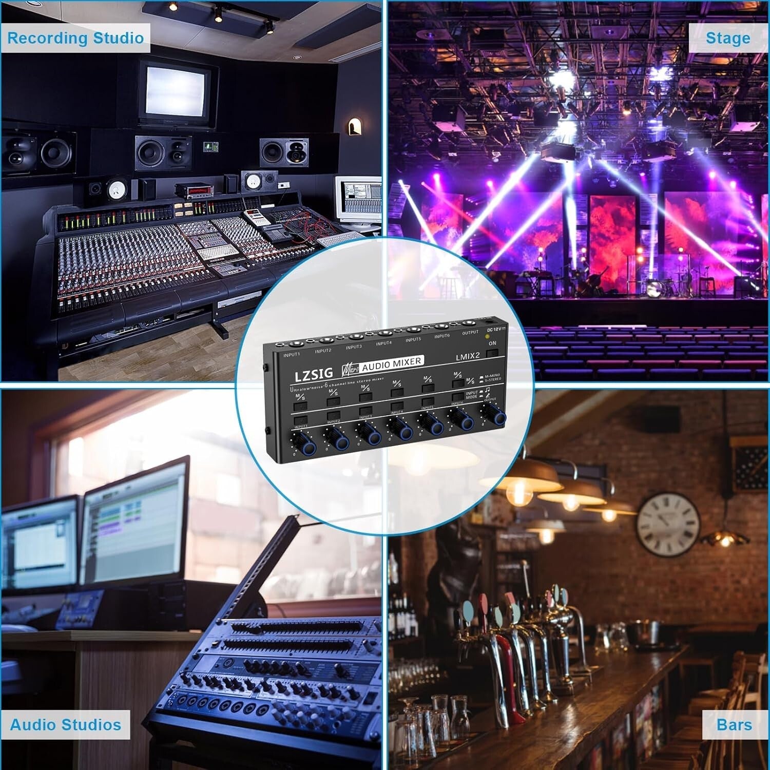 Professional 6-Channel Stereo Line Mixer with Dynamic Microphone Control