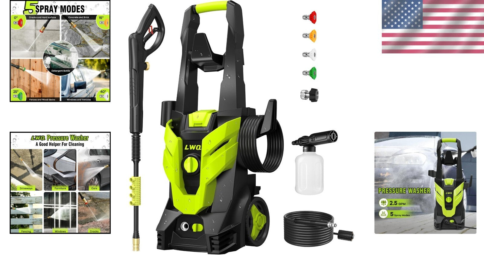 Versatile Pressure Washer 2.5 GPM for Home Cleaning - With Foam Cannon & Storage