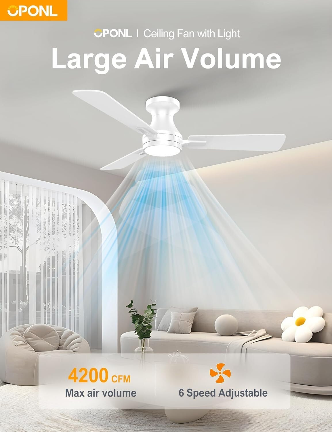 Energy Efficient Dimmable Ceiling Fan with Remote Control & Reversible Blades