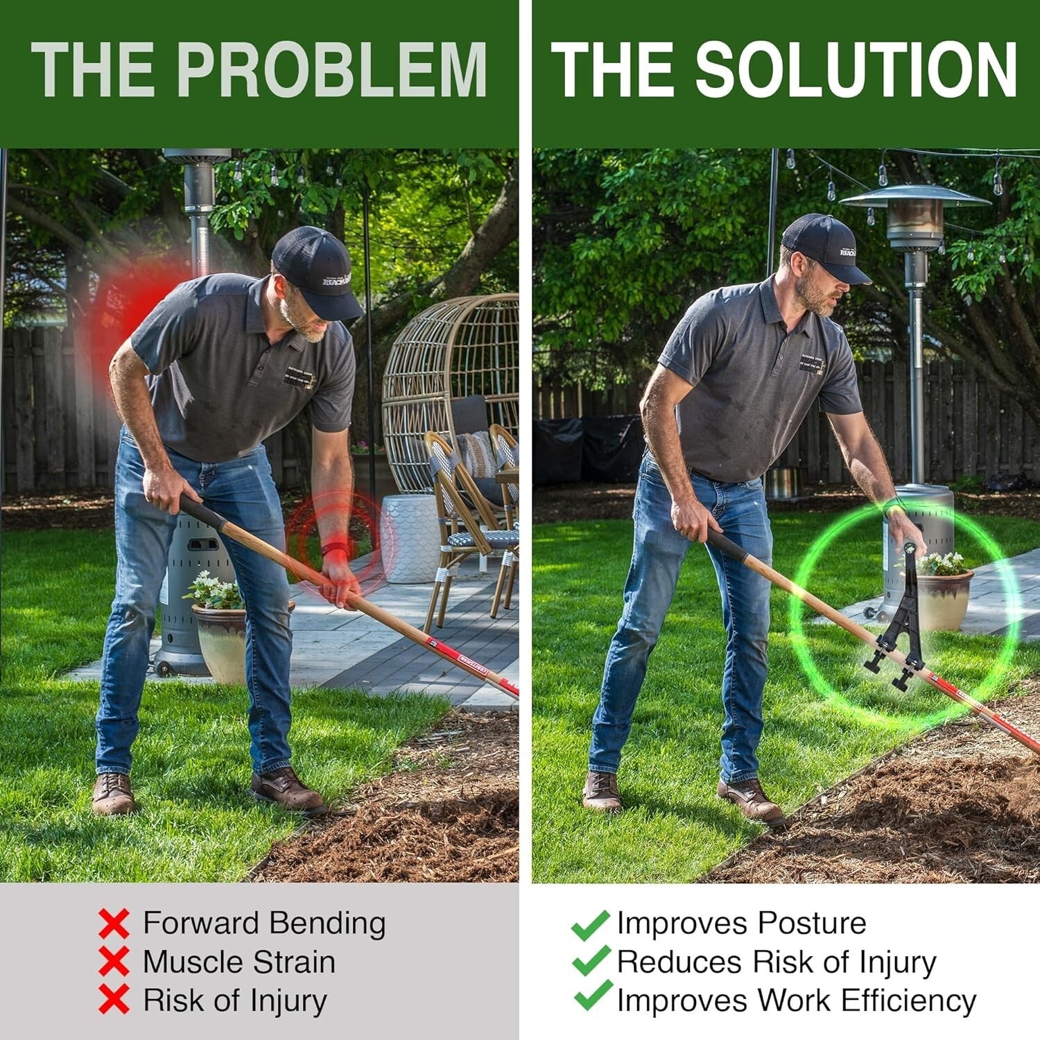 Foldable Back Saver Handle Attachment - Ergonomic Solution for Gardening Tools