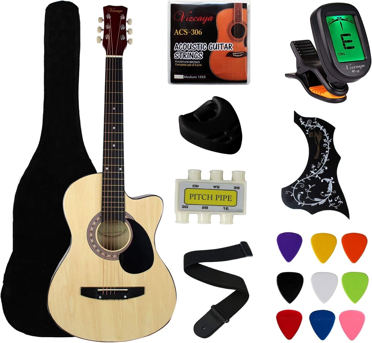 Beginner-Friendly 38" Acoustic Guitar Package - Complete with Gig Bag & Picks
