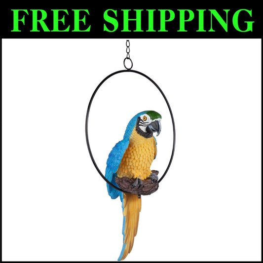 Charming Polly Parrot on Metal Ring - A Tropical Decor Statement, 14"