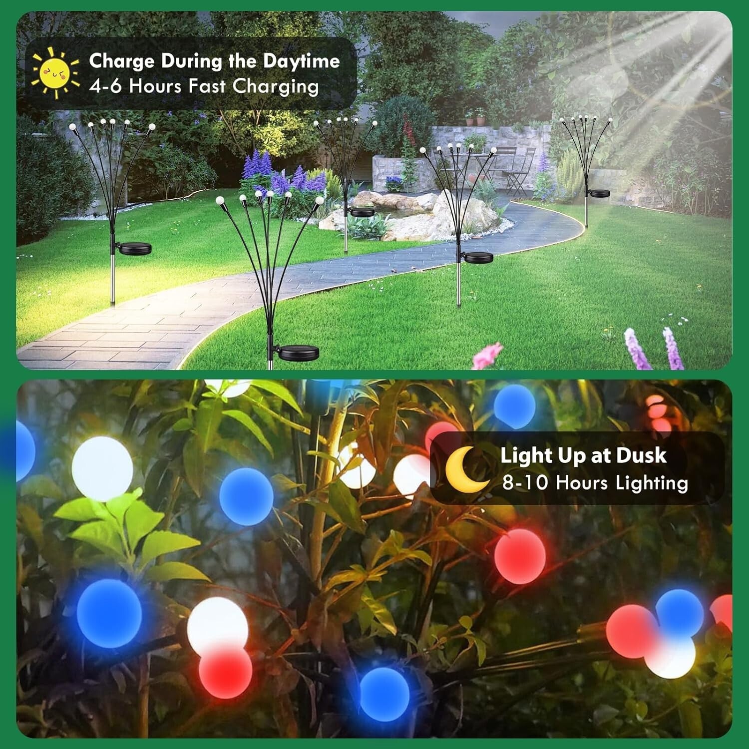 Festive Independence Day Solar Lights - 8 Pack LED with Steady & Twinkle Modes