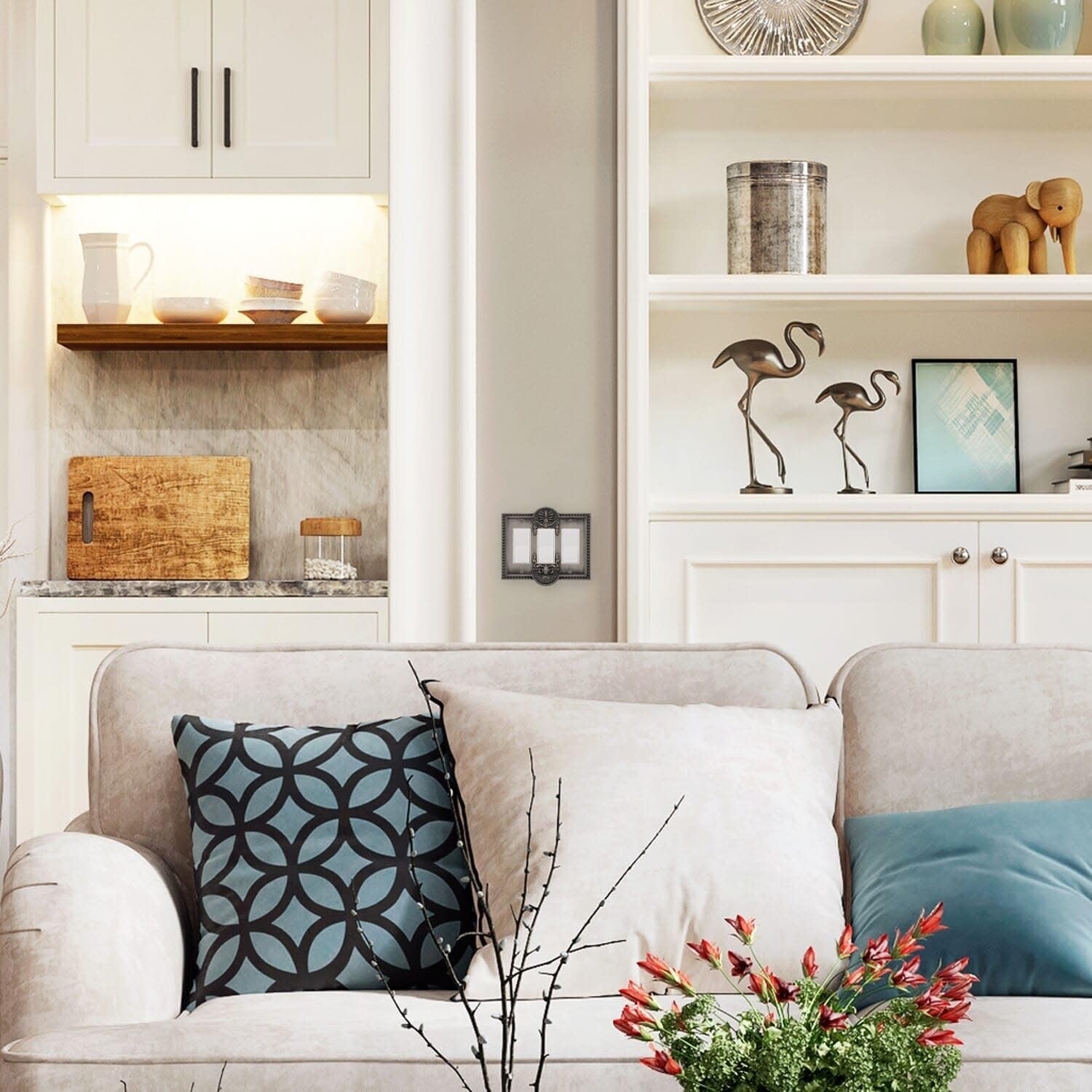 Antique Brass Triple Rocker Light Switch Cover - Elegant Greek Revival Style