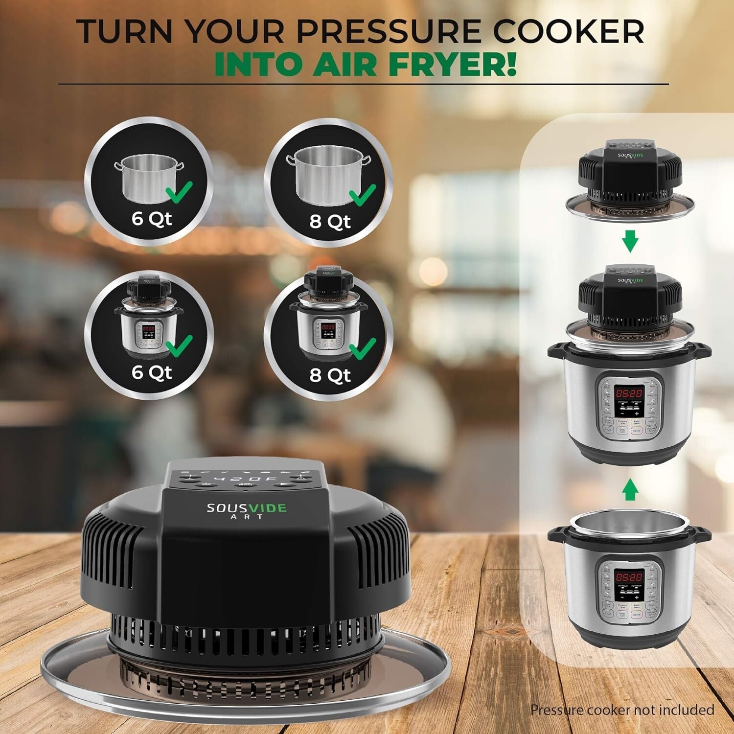 Instant Pot Air Fryer Attachment – 8 qt Lid with 7 Cooking Modes & Accessories