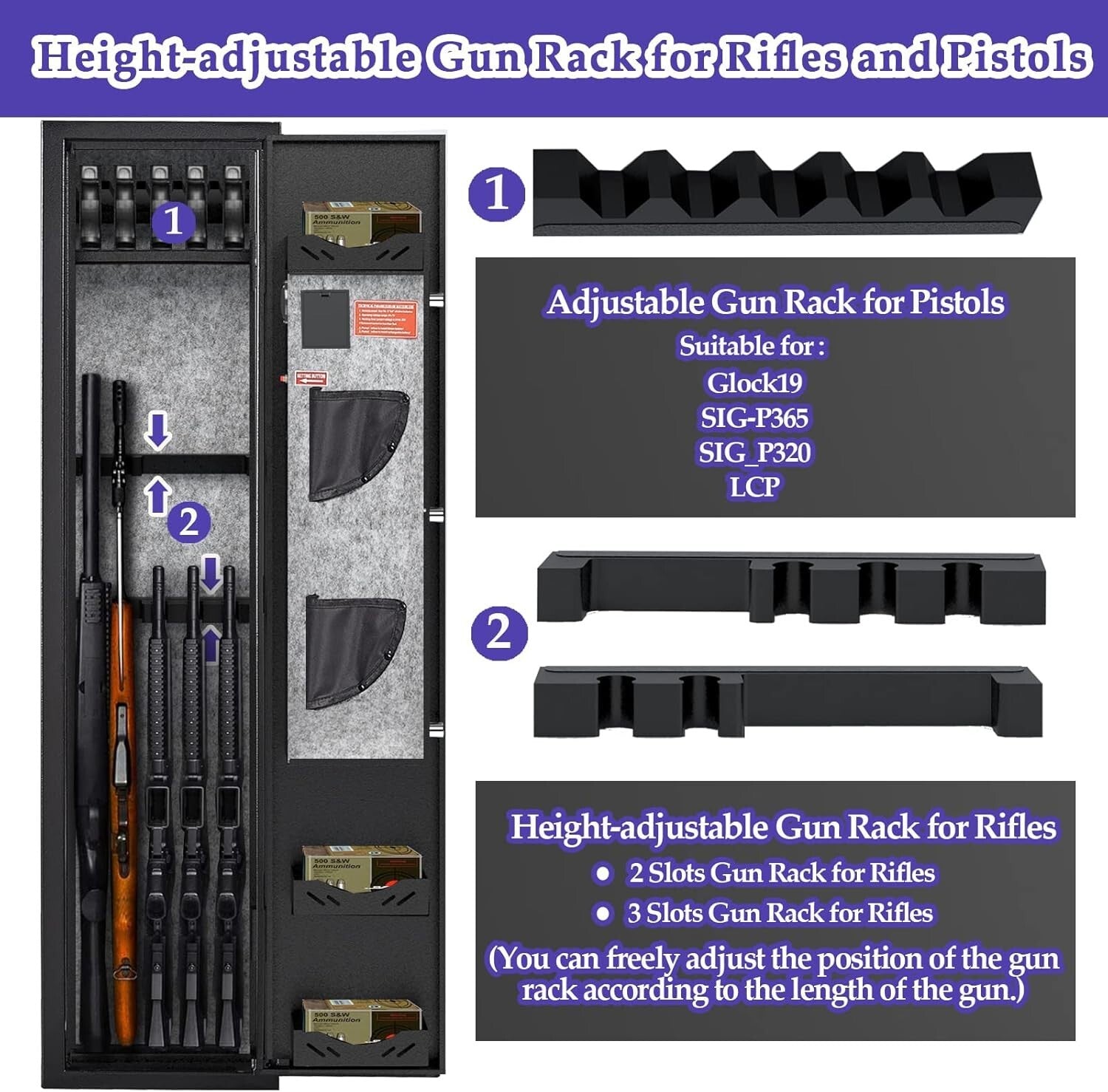 Secure 3-5 Gun Cabinet with Adjustable Racks - Quick Access for Home Protection
