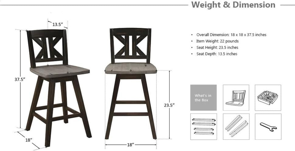 Elegant Black X-Back Swivel Bar Stools - Counter Height Set of 2 for Kitchen