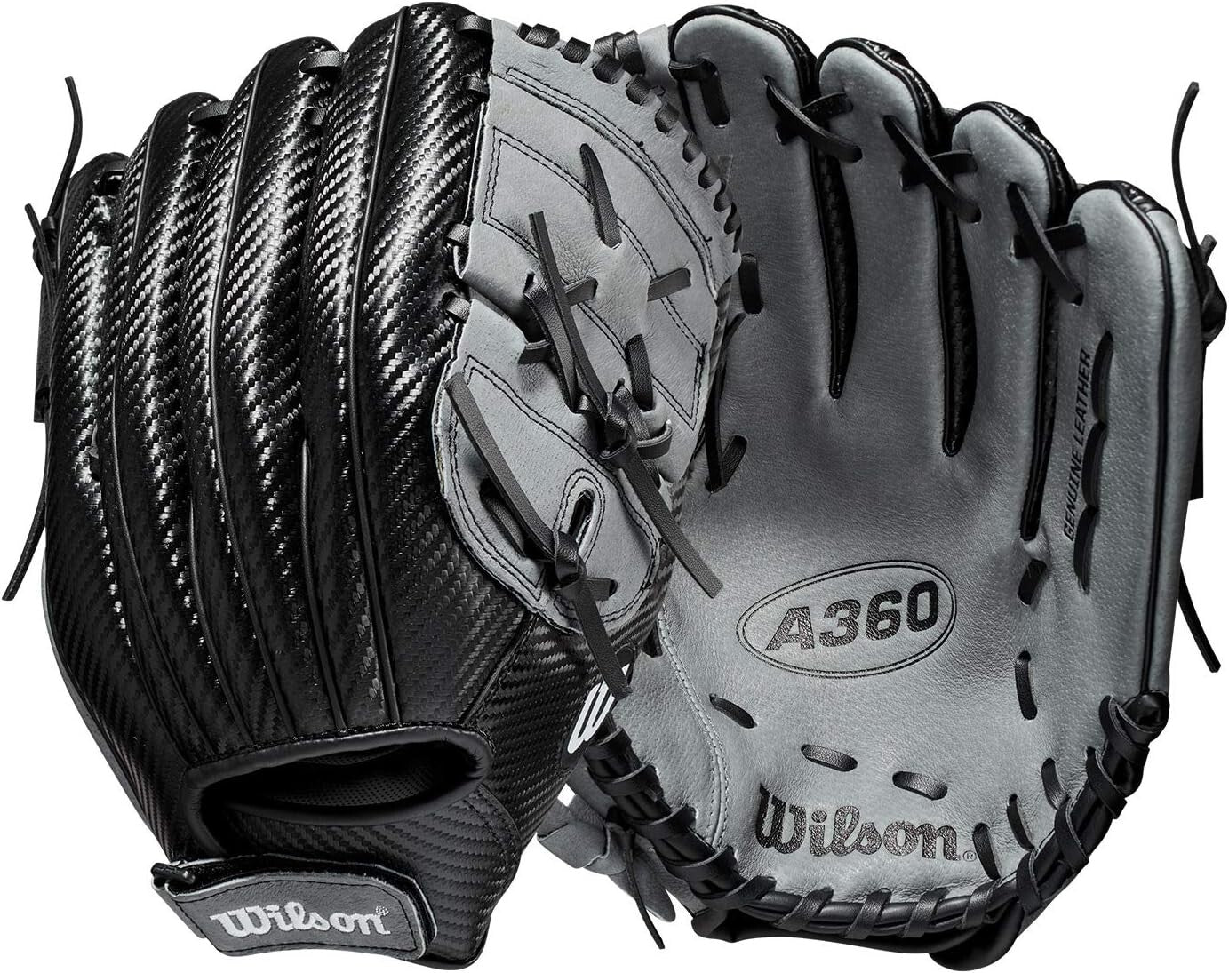 2021 A360 Youth 12" Baseball Glove - Left Hand Pitcher, Black/Grey Utility