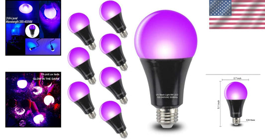 A19 E26 9W Black Light Bulb 8-Pack - Safe, Easy Install for Spectacular Effects