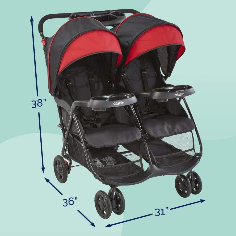 Cloud Plus Red/Black Double Stroller - Reclining, Spacious, and Stylish Design