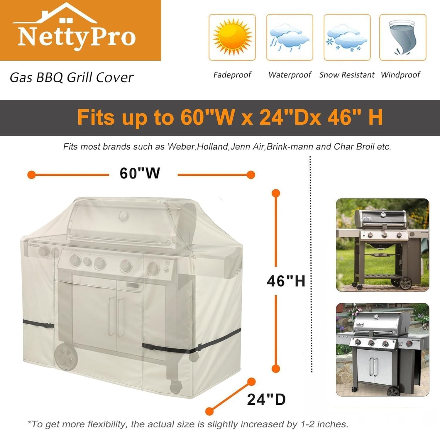 Waterproof 60-Inch BBQ Grill Cover with UV Protection & Ventilation Features