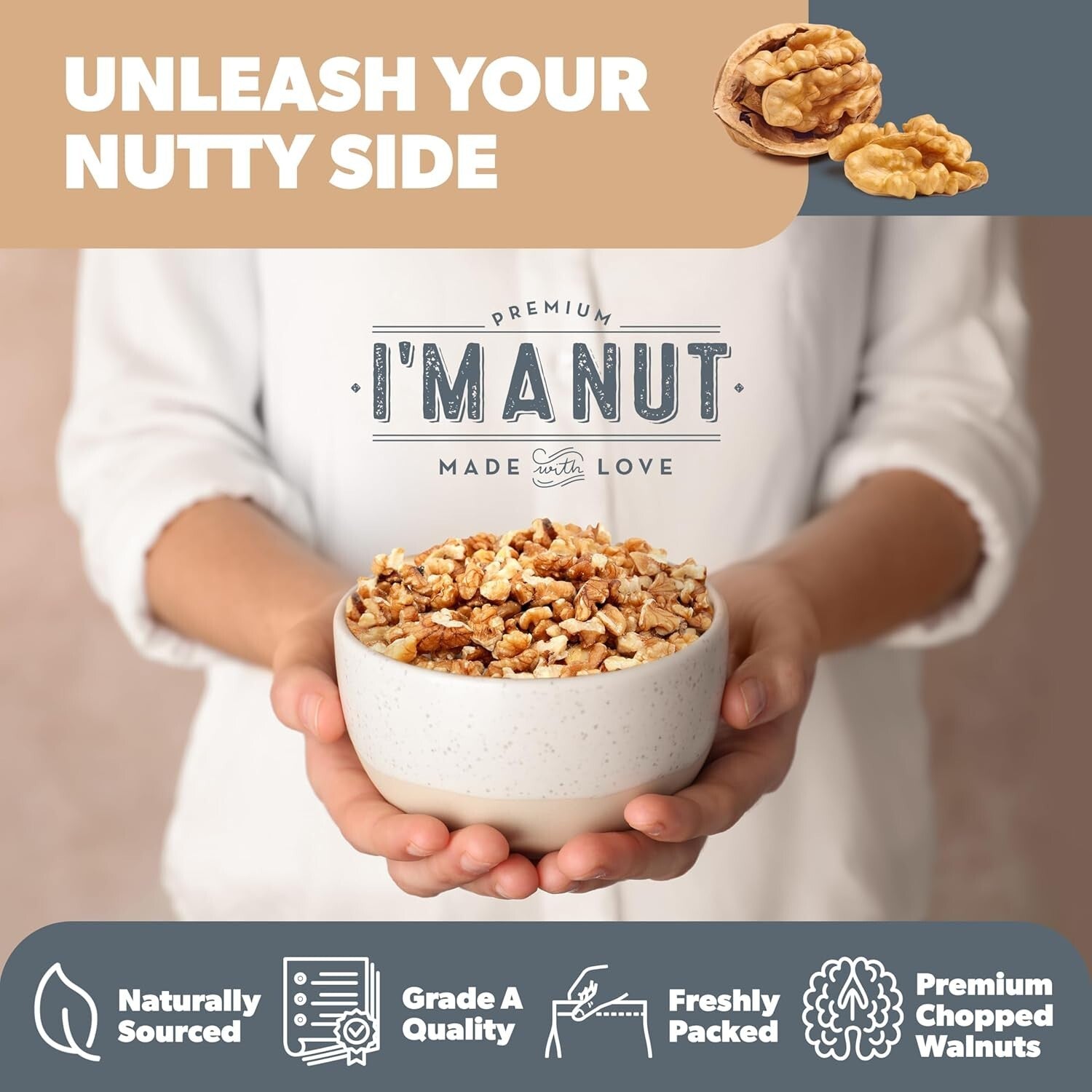 Natural Raw Chopped Walnuts 64oz - Bulk Quality, Gluten-Free, Resealable Pouch