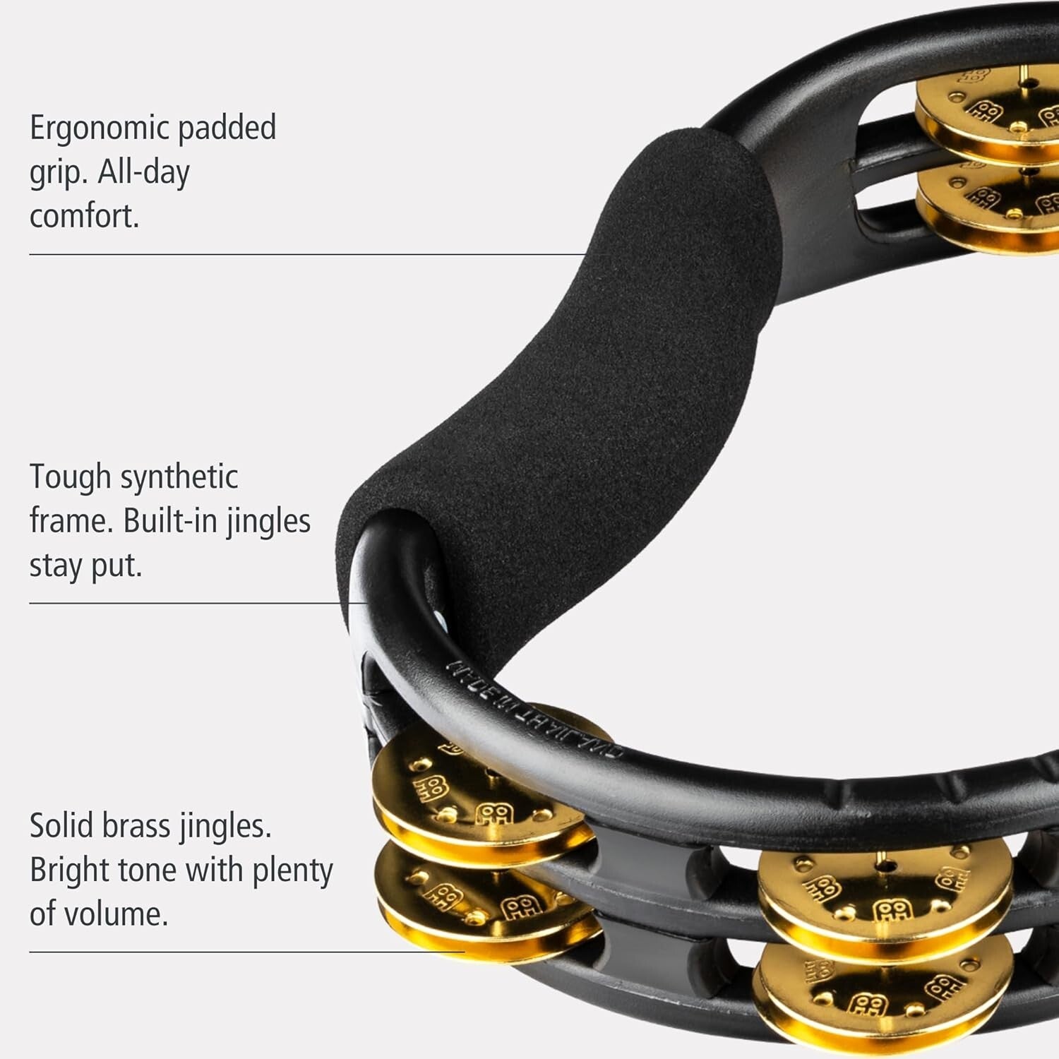 Durable Handheld Tambourine - Ergonomic Black Design with Double Row Jingles