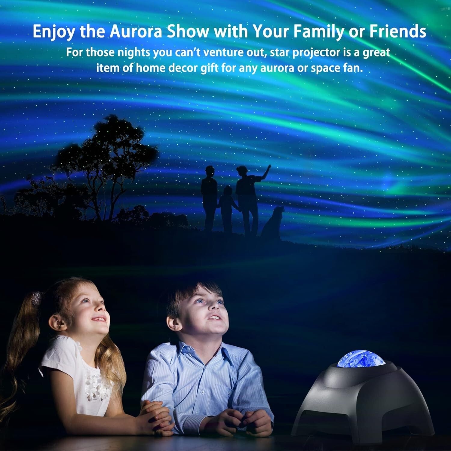 Black Aurora Projector & Music Speaker Combo for Kids & Adults – Tabletop Design