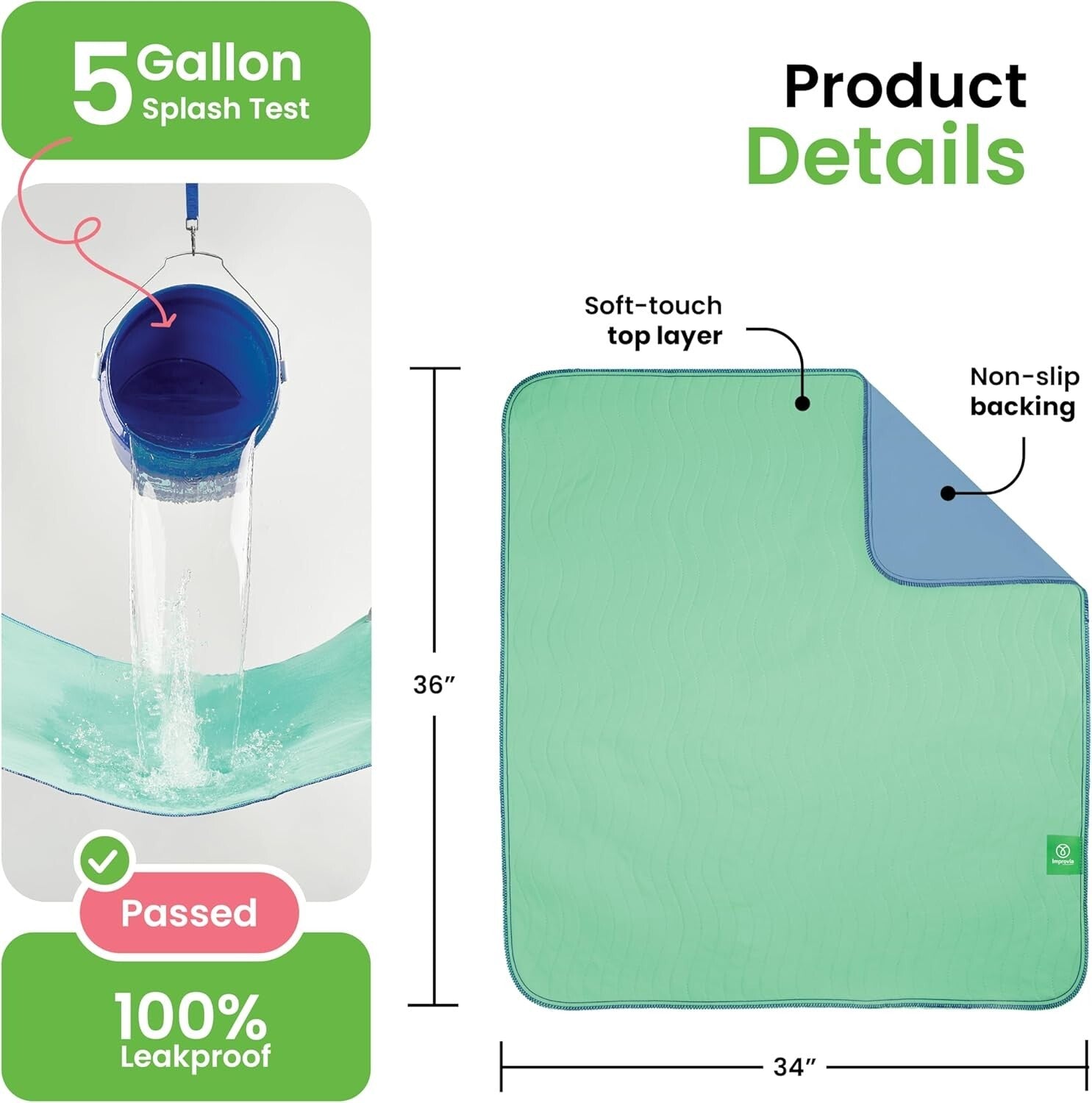 Maximum Absorbency Waterproof Incontinence Pads - Machine Washable Pack of 6