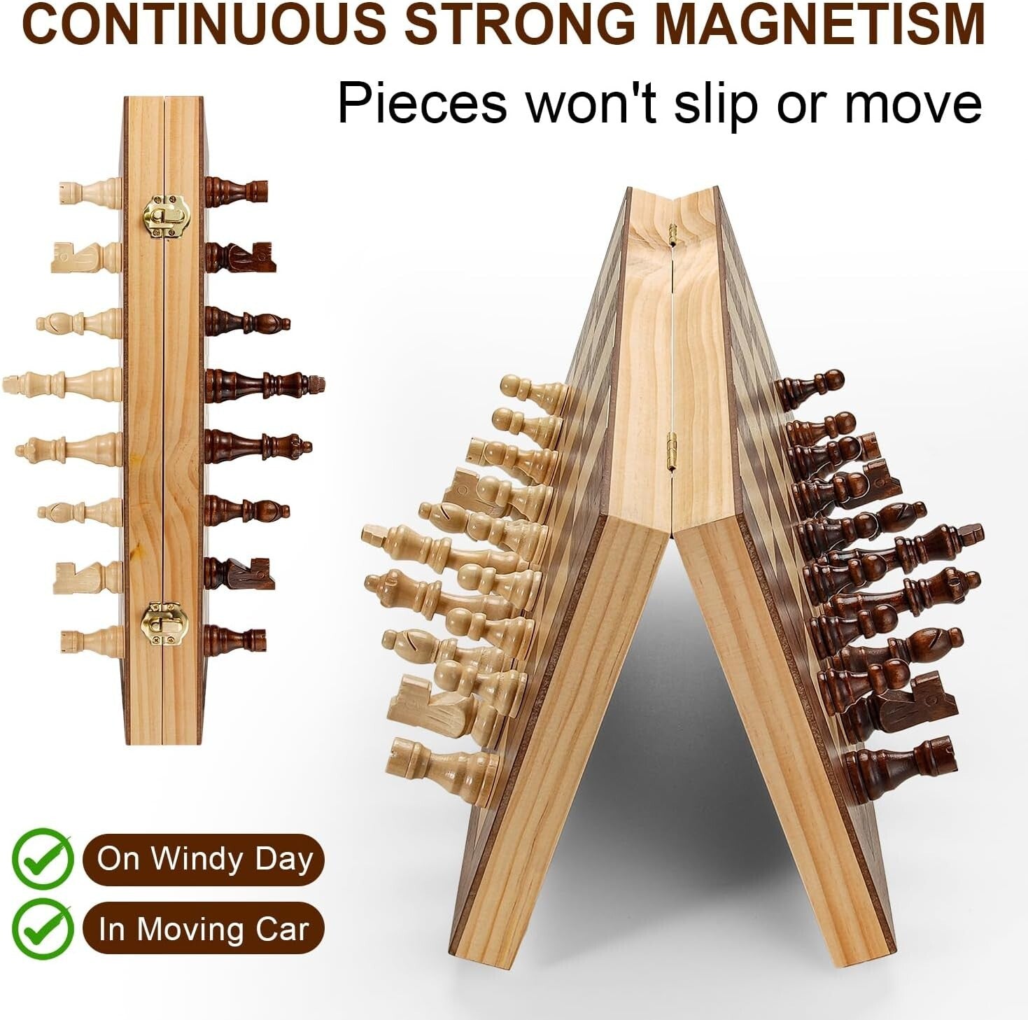 High-Quality 15" Wooden Magnetic Chess Set - Ideal Gift for Family Game Night