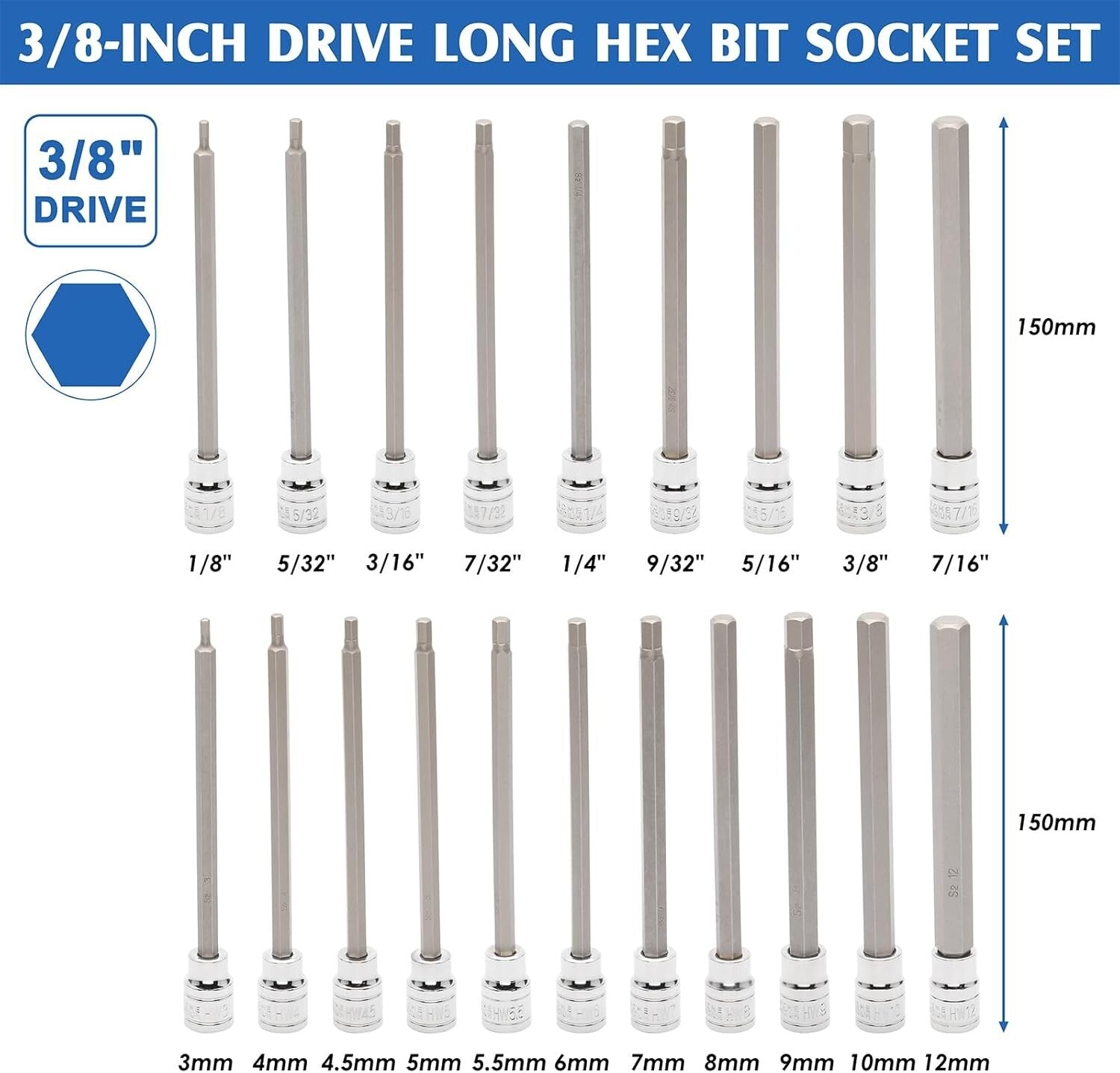32PCS Extra Long Hex & Torx Bit Socket Set - Chrome Vanadium Steel Excellence