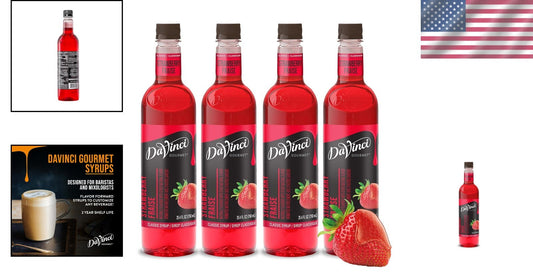 Authentic Strawberry Syrup - 4 Pack of 25.4 Oz - Kosher & Quality Guaranteed