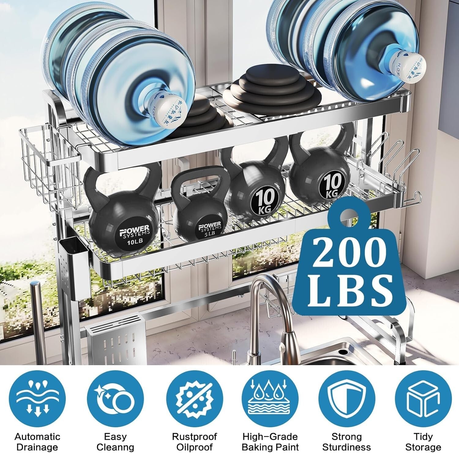 3-Tier Adjustable Over Sink Dish Drying Rack - Full Stainless Steel Storage