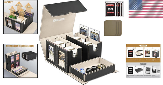 5 in 1 MTG Commander Card Deck Box - Black Gold, Fits 400+ Cards, Dice Tray