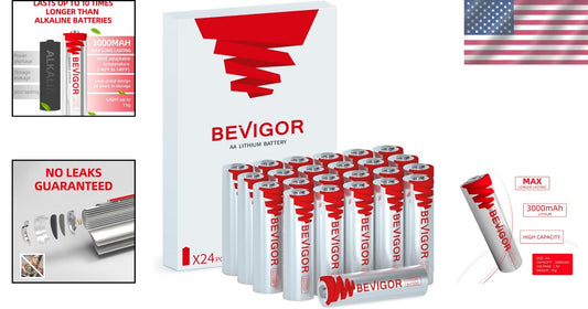 Durable 24-Pack 3000mAh AA Lithium Batteries - Leak-Proof & Safe for Electronics
