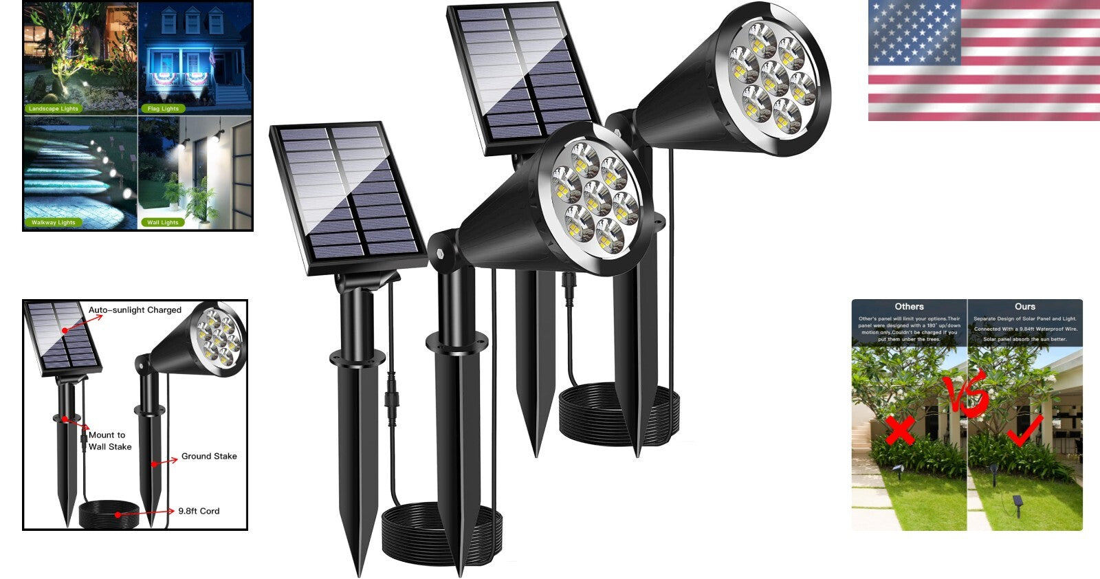 2-Pack Waterproof Solar Spot Lights with Adjustable Panels for Outdoor Elegance