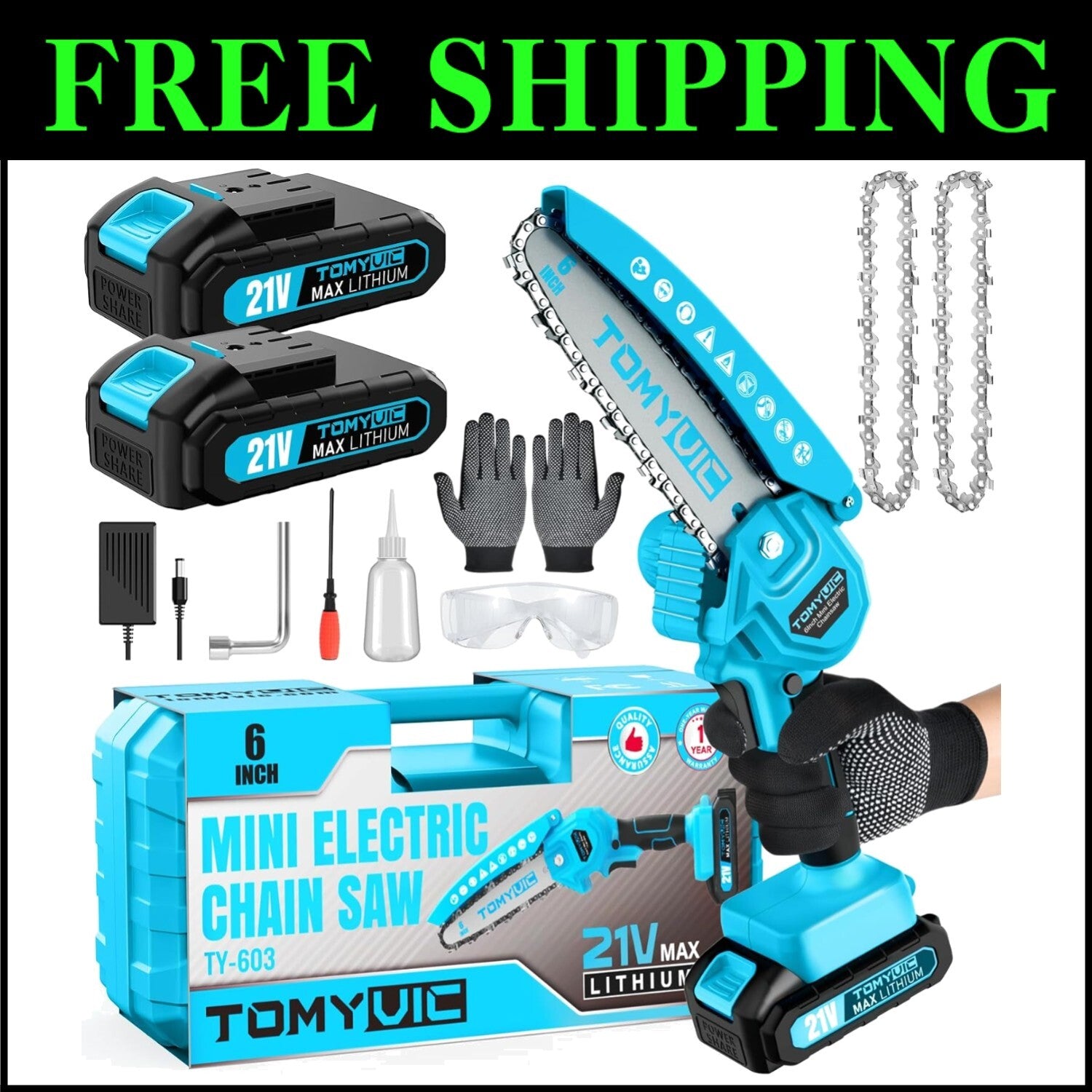 Effortless Tree Trimming with 6-Inch Cordless Mini Chainsaw - 2 Battery Included