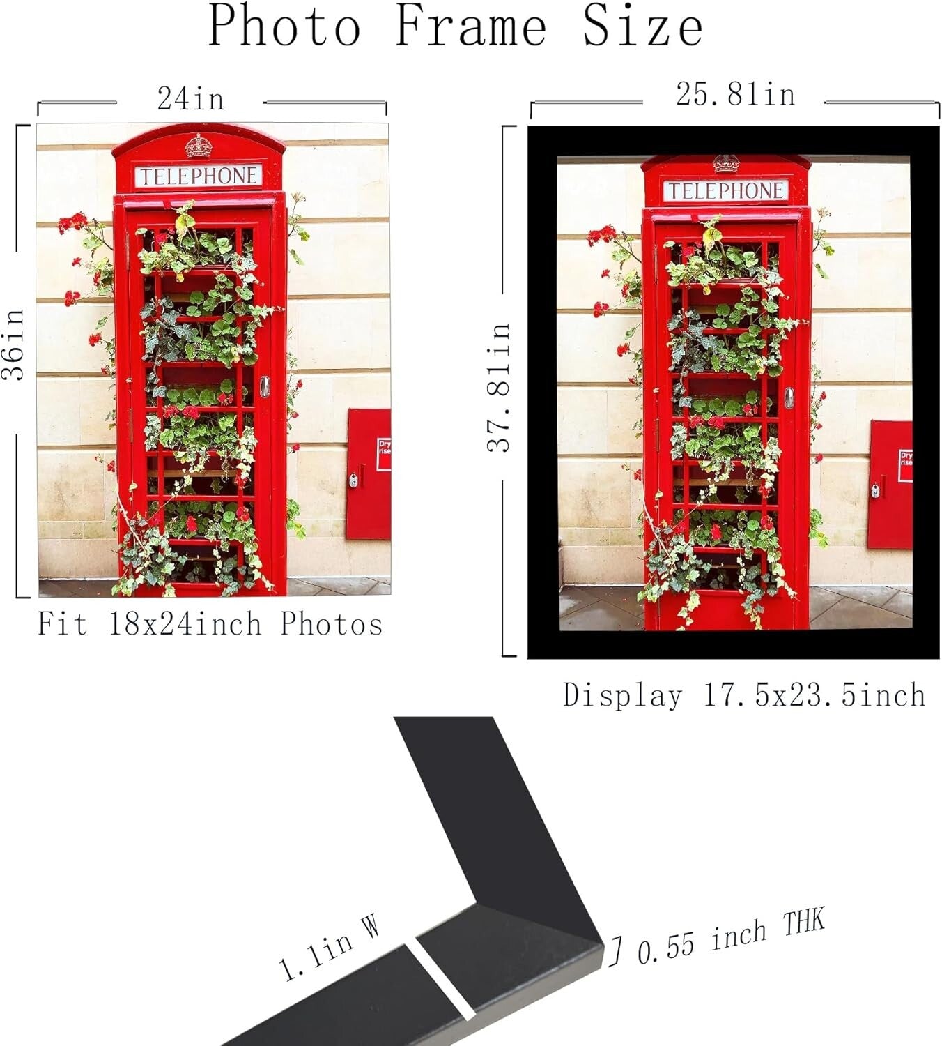 24x36 Black Wall Mount Picture Frames - 6pcs Set for Vertical and Horizontal Use