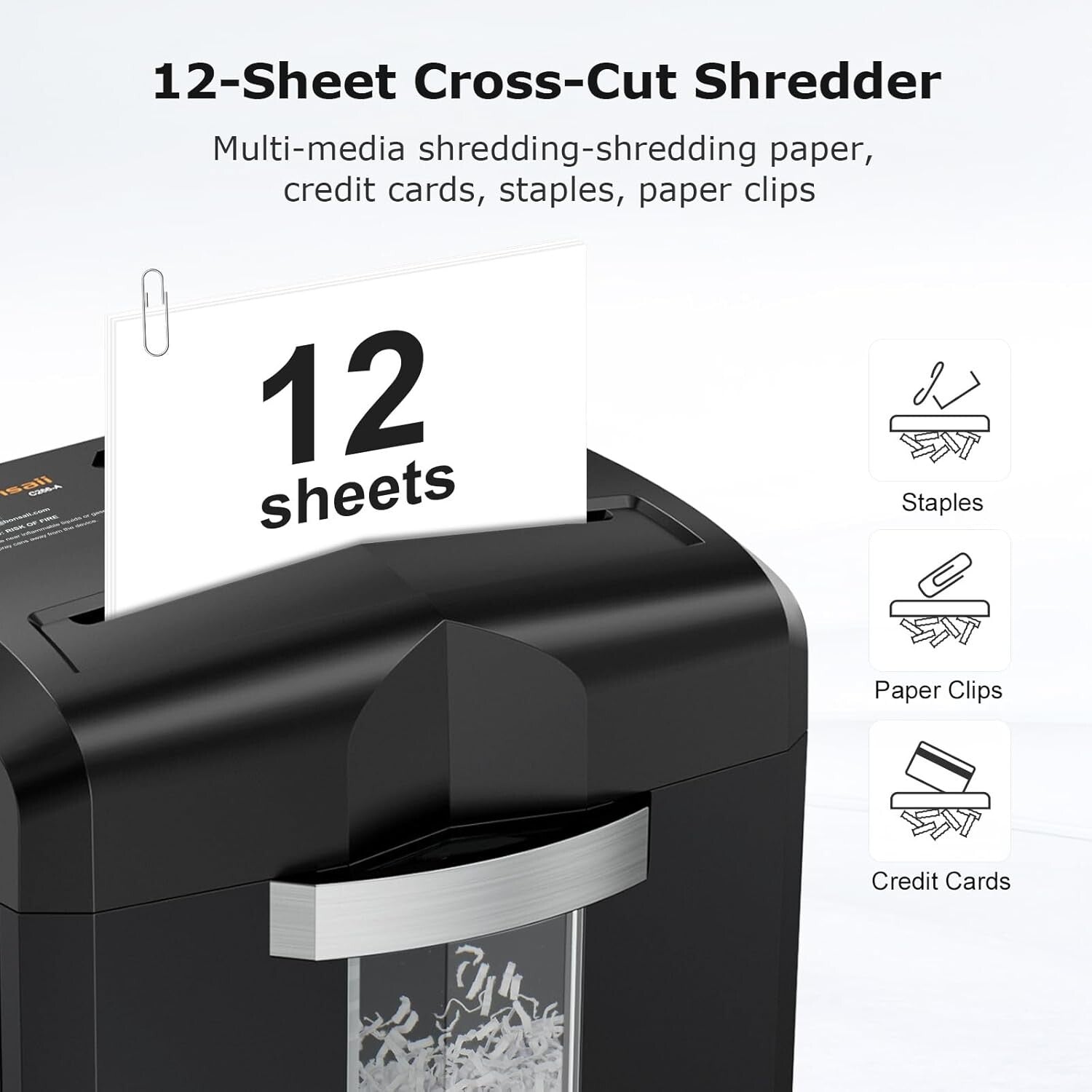 12-Sheet Cross Cut Shredder with 20-Minute Runtime & 4.2 Gal Bin - Heavy Duty