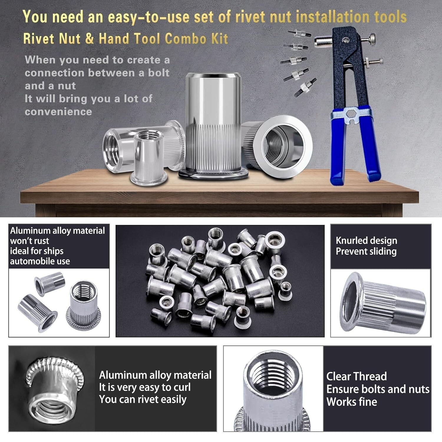 Lightweight 430PCS Rivet Nut Kit with Clear Storage Box - M3 to M8 Thread Sizes