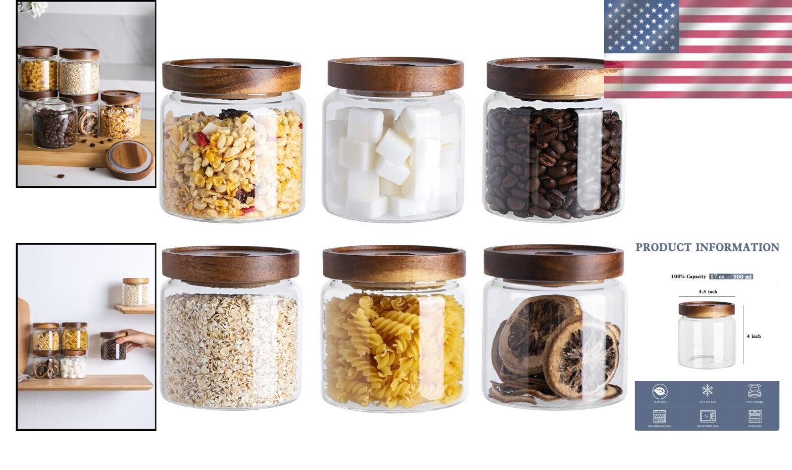 17oz Borosilicate Glass Storage Jars with Bamboo Lids - Eco-Friendly Solution