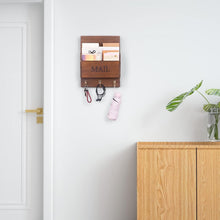 Load image into Gallery viewer, Rustic Wall-Mounted Mail Organizer with Key Holder and 3 Hooks in Dark Brown