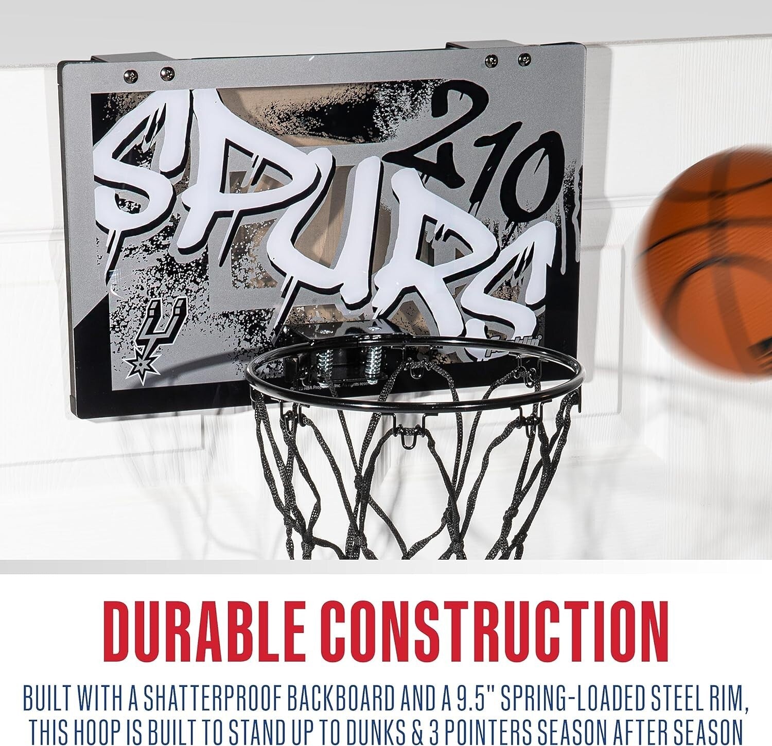 San Antonio Spurs Over the Door Mini Basketball Hoop Set - Indoor Fun for Kids